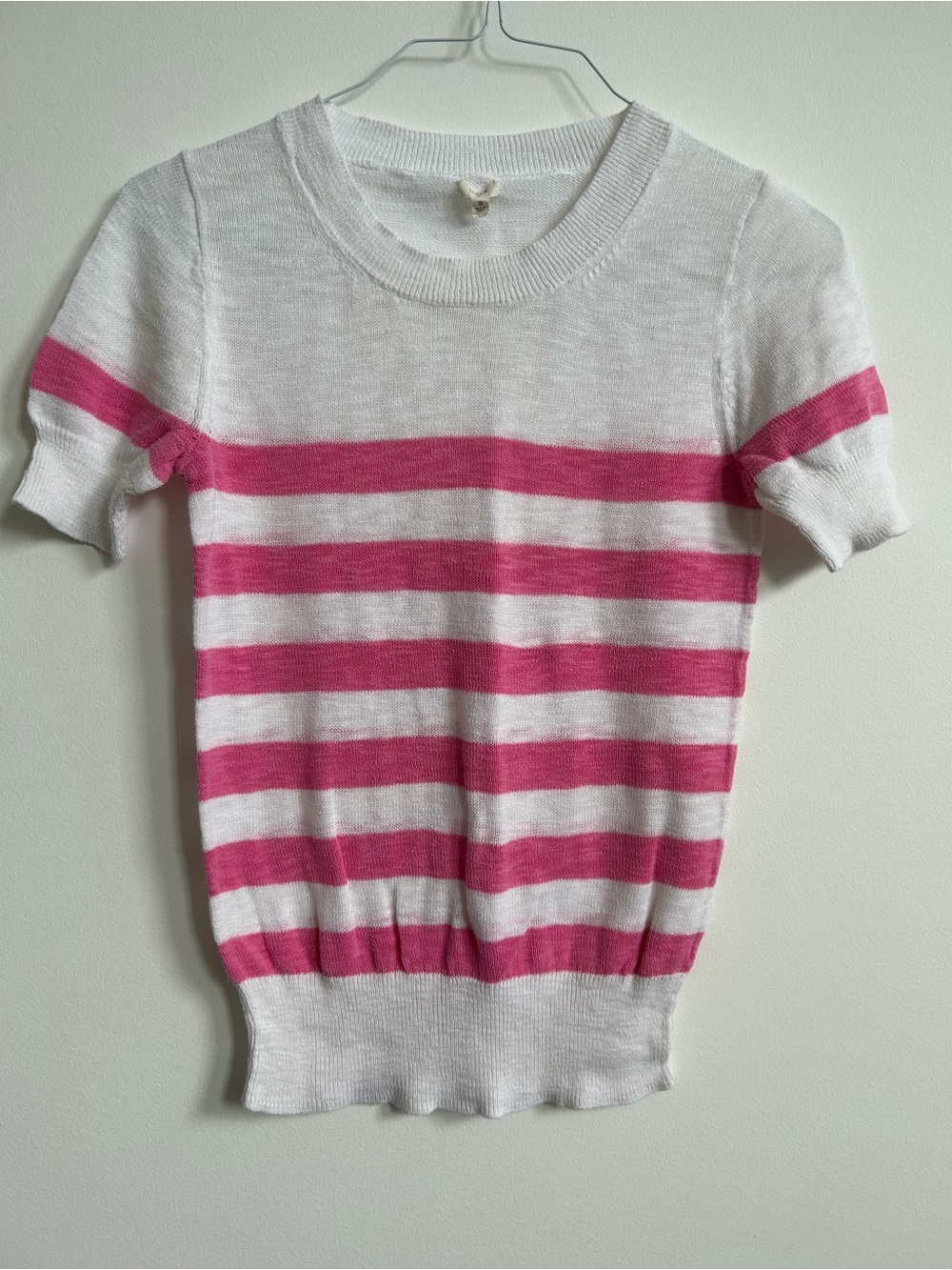 J.Crew White and Pink Stripe Knit Shirt Top Small